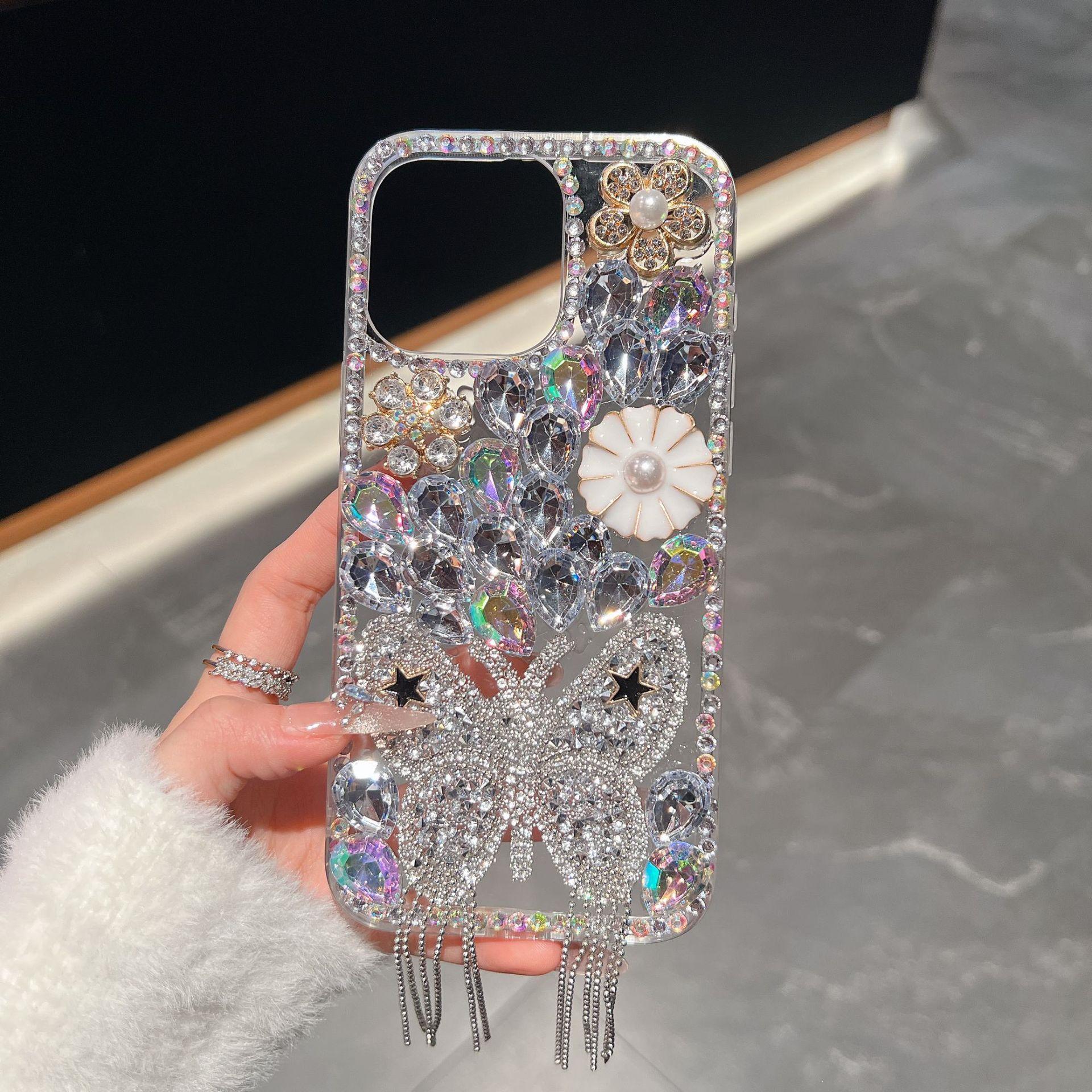 

Luxury Rhinestone Protective Case with Butterfly Tassel for iPhone 16 & Apple 17 - Celebrity Style, Drop-Proof, Full Coverage iPhone 13 Pro Max