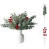 Artificial Branches, Red Berries, Green Plants, Christmas Needles, Home Dining Table Floral Arrangement, Ornamental Christmas Decoration.
