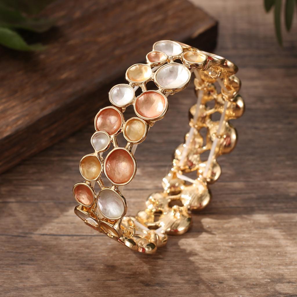 New Color Painting Oil Geometric Round Flower Elastic Bracelet, Fashionable Women's Versatile Petal Bracelet