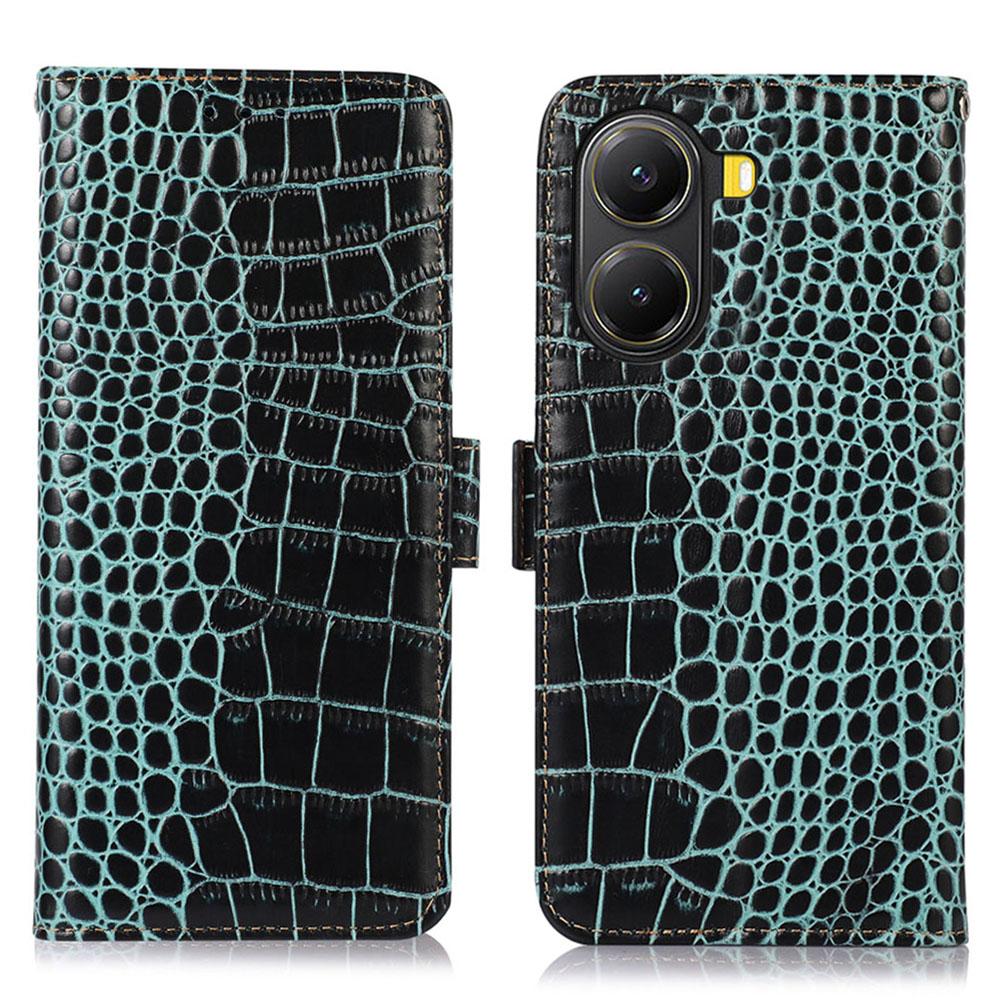 For Xiaomi Poco X7 Pro 5G Case Wallet Crocodile Texture Genuine Cow Leather Phone Cover