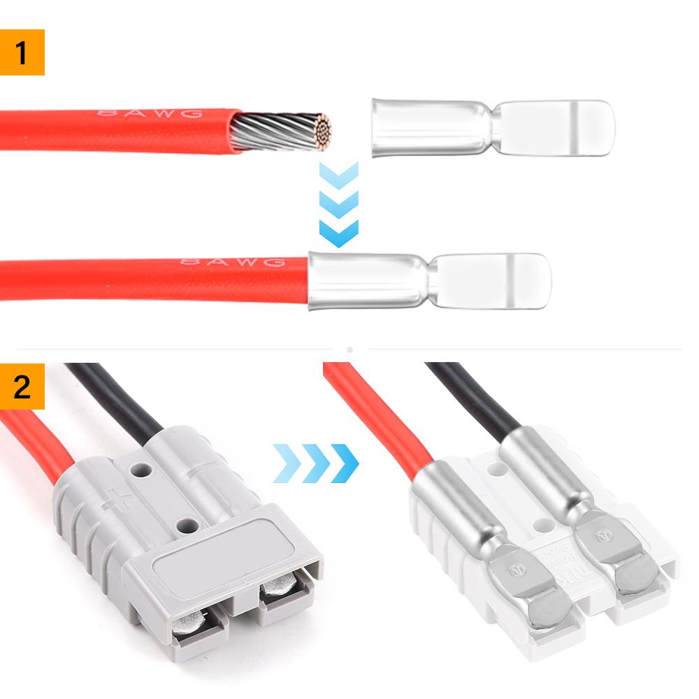 HulitTop Doppelpol 50A 600V Hochstromstecker mit 8AWG M8 Silikonkabel Elektro-Gabelstaplerstecker Schnellladeanschluss