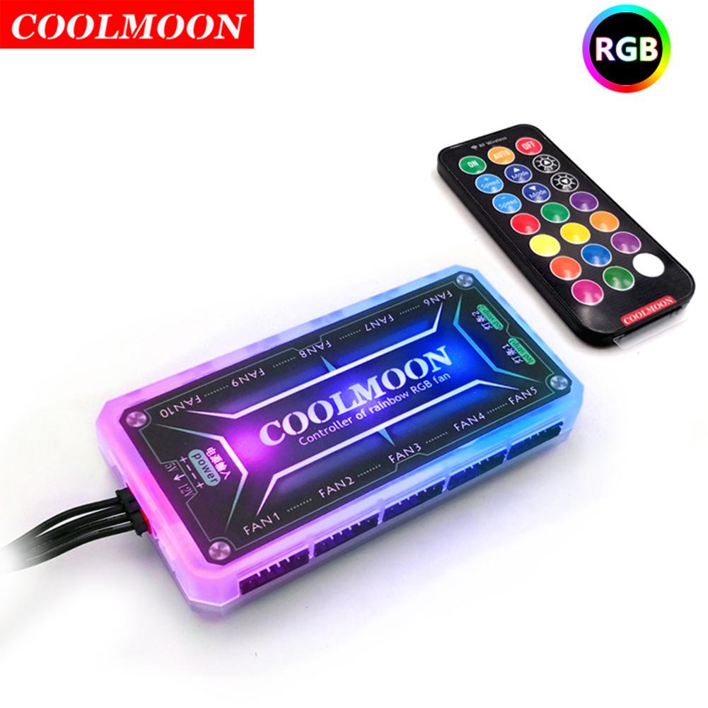 COOLMOON RGB Light Remote Dimmer DC12V 5A LED Color Intelligent Controller 10x6Pin Fan Port 2x4Pin Light Bar Port for RGB Fan