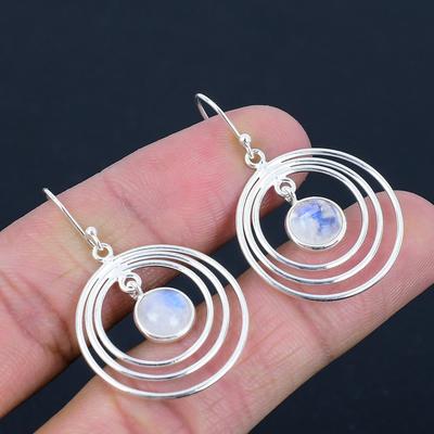 Natural Rainbow Moonstone Gemstone Earrings, 925 Sterling Silver, Handmade Antique Design Drop Dangle Earrings Jewelry Gift For Valentine's Day