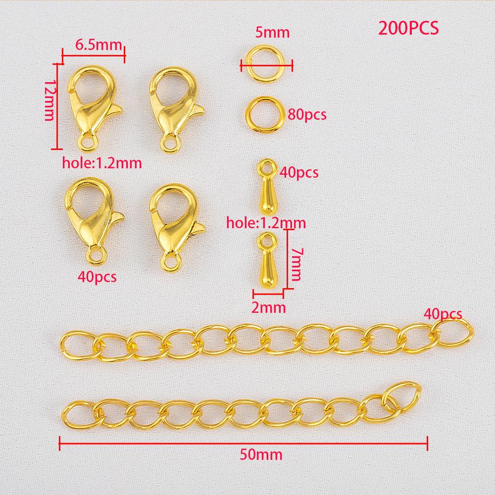 200pcs/Box Lobster Clasp Jump Rings Extension Chain Water Drop End Pendants Connector Chain Charm Kit for DIY Jewelry Findings