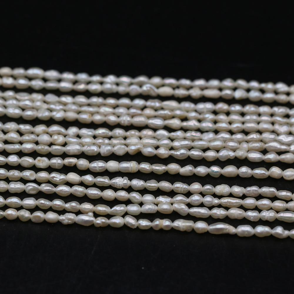 1String, 3-4mm White Natural Freshwater Pearls, Handmade Rice-shaped Pearl Beads for Jewelry Making DIY Necklace Bracelet Accessories 36cm