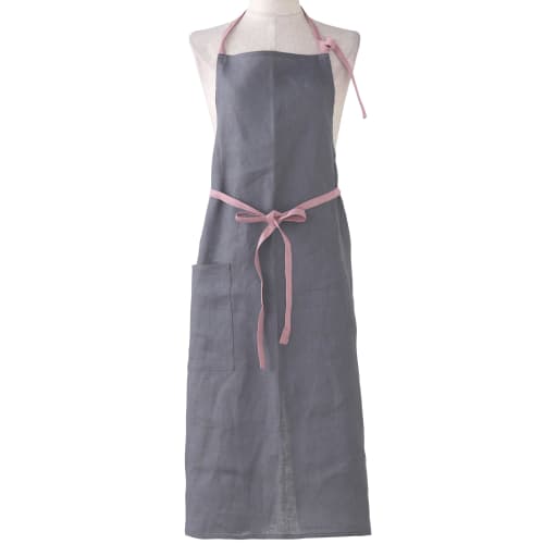 [Made In Japan] Premium 100% Linen Apron, Made In Japan, Two-Tone Gray and Smoky Pink