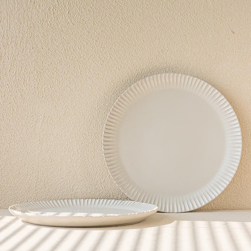 Premium Embossed Ceramic Tableware Household Large Plate 11 Inch Matte Steak Plate Exquisite Large Vegetable Plate