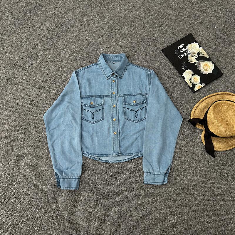 

Новая ретро-высококлассная короткая рубашка для женщин, универсальный свободный верхний слой XL светло-синий