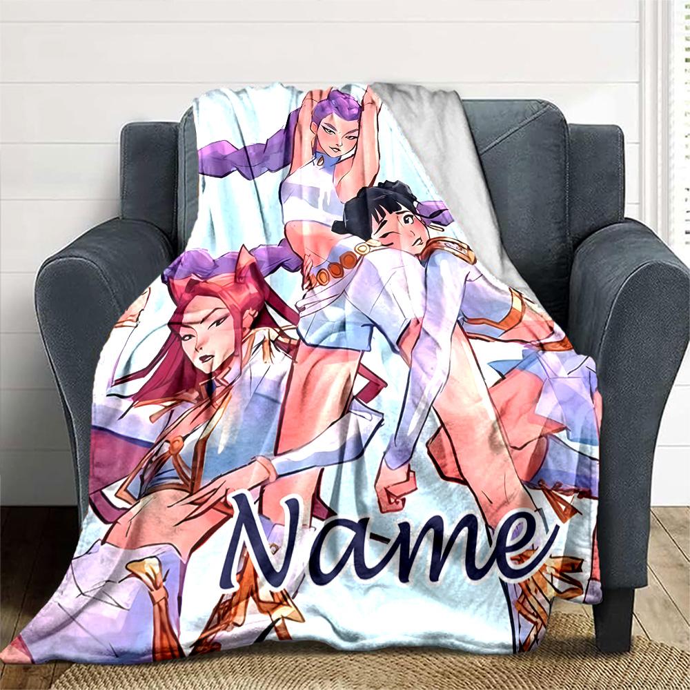 Customizable KPop Demon Hunters5 Throw Blanket – Personalized Name, All-Season Cozy Snug Blanket, Machine Washable, Personalized Blanket