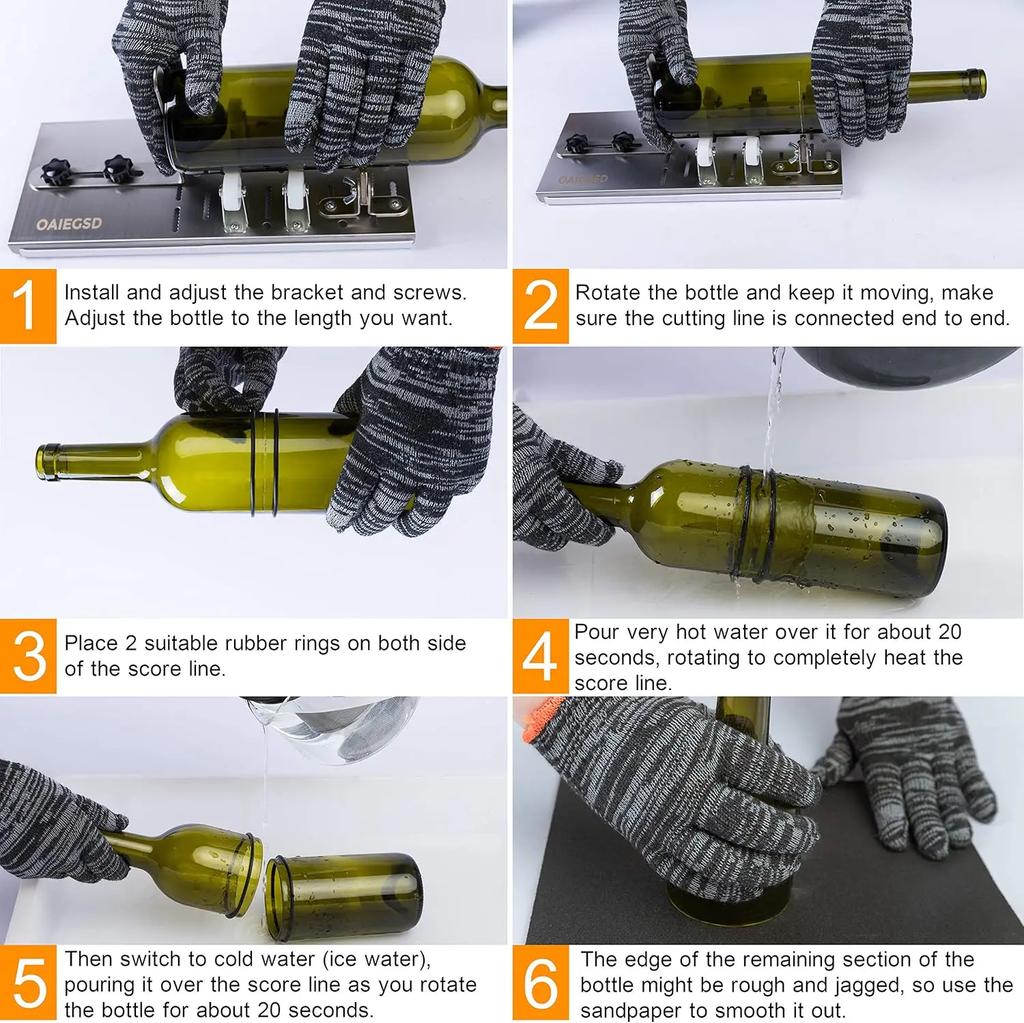 New Glass Bottle Cutter Stainless Steel DIY Glass Cutter Kit with Safety Gloves Accessories Glass Sculptures Cutter Machine