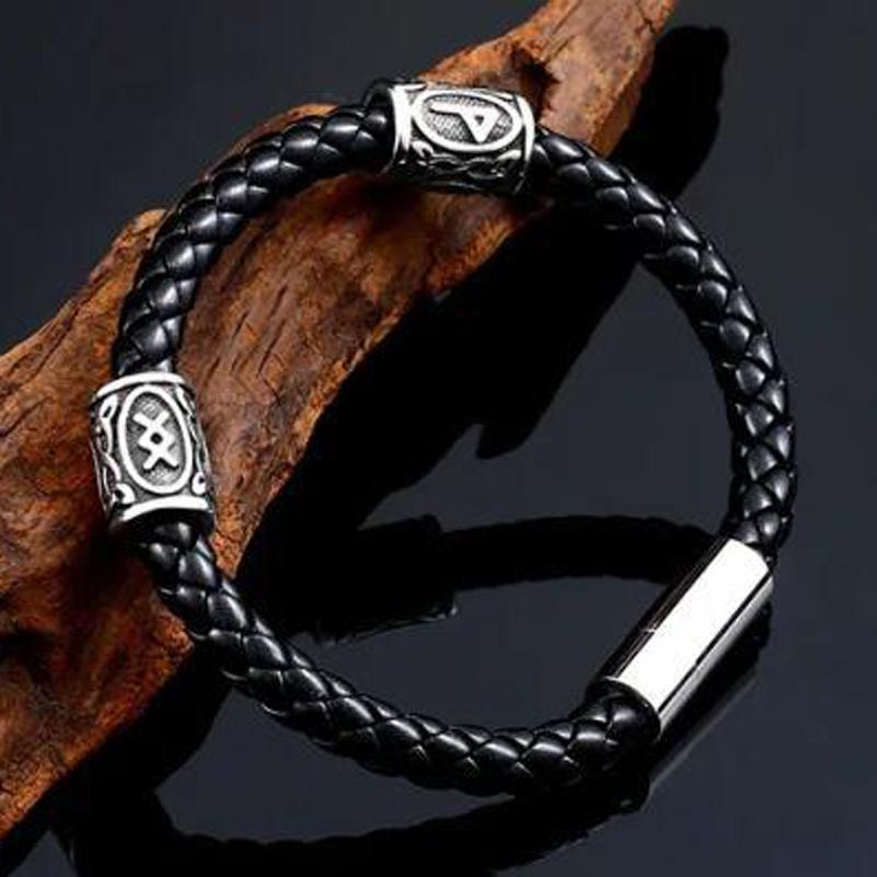 Viking Style Beard Bead Titanium Steel Bracelet With Rune Symbol Men's Personality Accessory