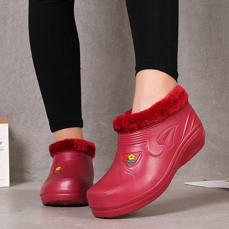 Fleece snow boots thermal rain boots laundry car wash kitchen hygiene waterproof rain shoes kitchen shoes