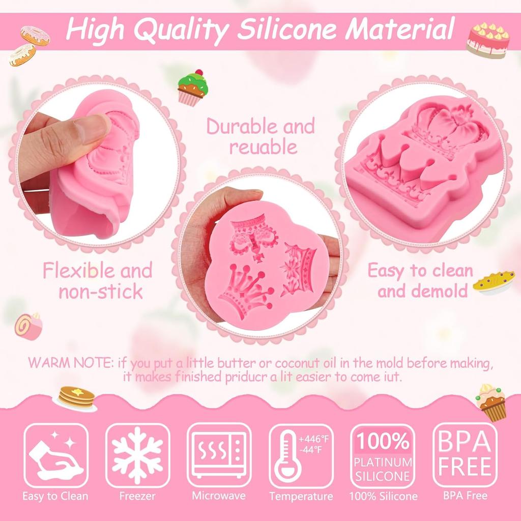 Mini Crown Fondant Molds 3pcs, 3D Crown Chocolate Cake Decorating Silicone Molds, for Dessert Display, Cupcake Toppers, Candy, Sugar Craft, Cookies,