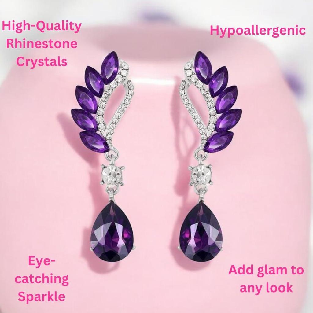 Crystal and Rhinestone Drop Dangle Earrings |Rhinestone Leaf Statement Earrings for Women | Lightweight