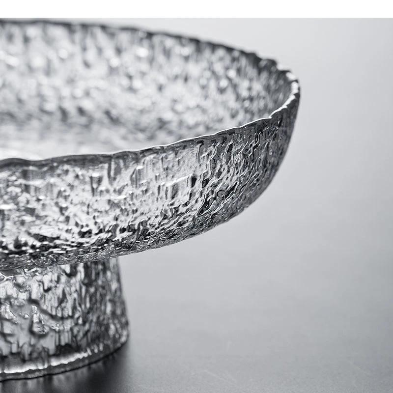 Creativity Relief Texture Glass Fruit Bowl Snack Plate Salad Dessert Cake Pan Refreshment Service Tray Kitchen Storage