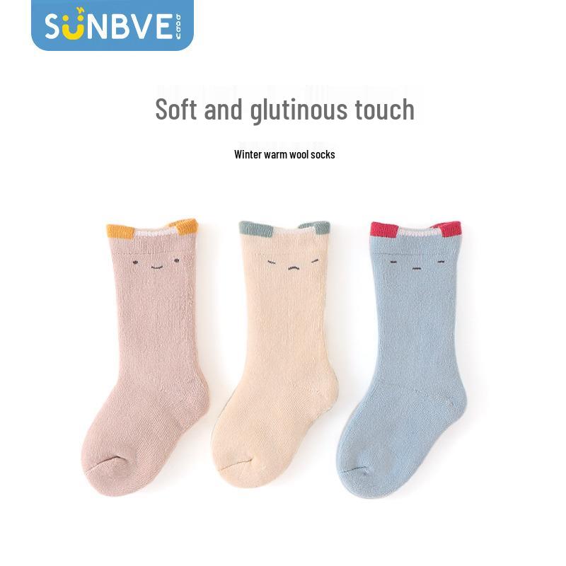 Children's Autumn/Winter Terry Cloth Mid-Calf Socks – Korean Style, Thick Cotton for Boys and Girls.