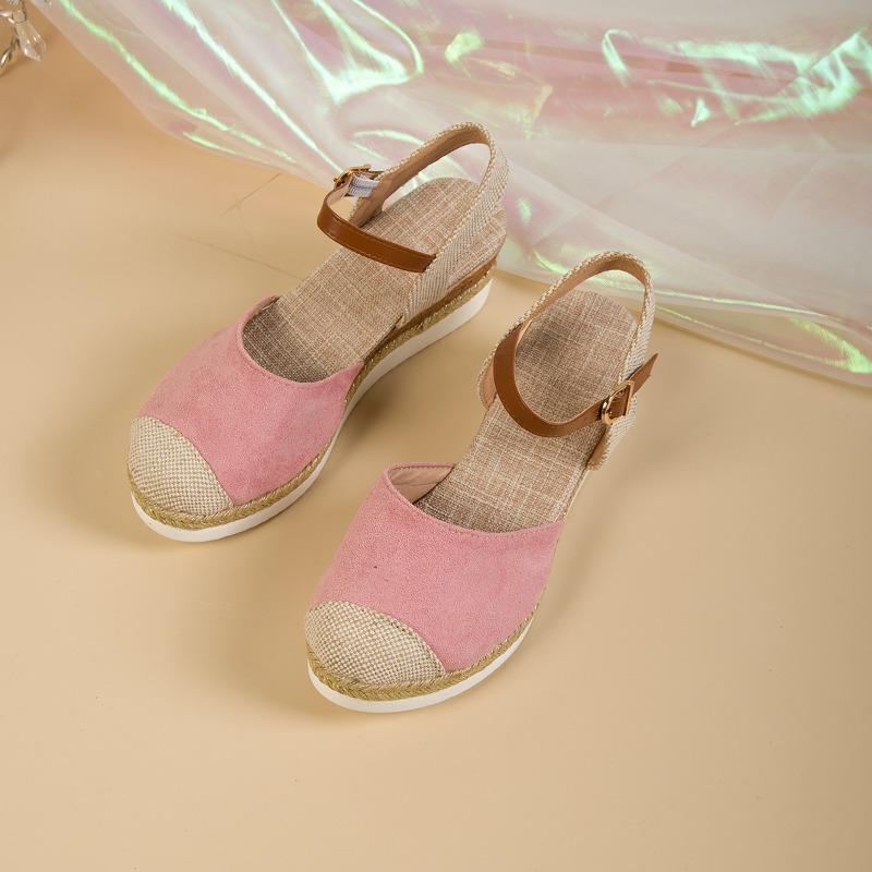 Sandali con zeppa a punta chiusa da donna Sandali estivi da donna con cinturino e fibbia Scarpe gladiatore Espadrillas alla moda Sandali con plateau Donna