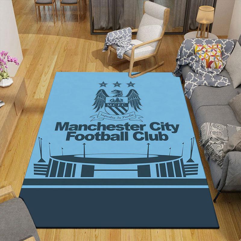 Man City Flannel Printed Carpet, Home Sofa Decoration for Living Room & Bedroom, Non‑Slip Play Flannel Floor Mat for Game Room