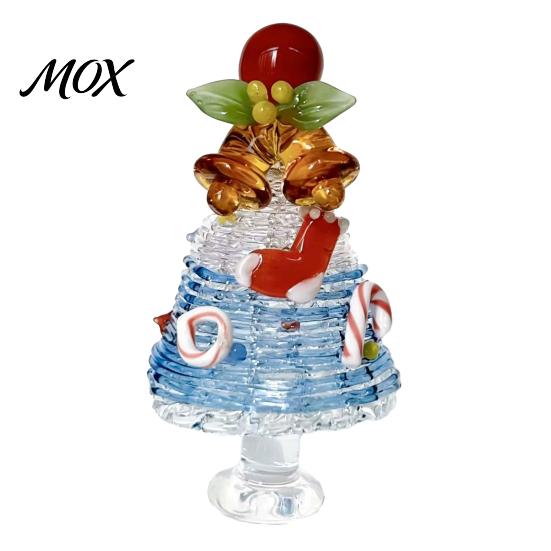 Glass Christmas Tree Decoration Glazed Figurine, Colorful Miniature Xmas Decor, Handcrafted Table Centerpiece for Home Office Holiday Unique