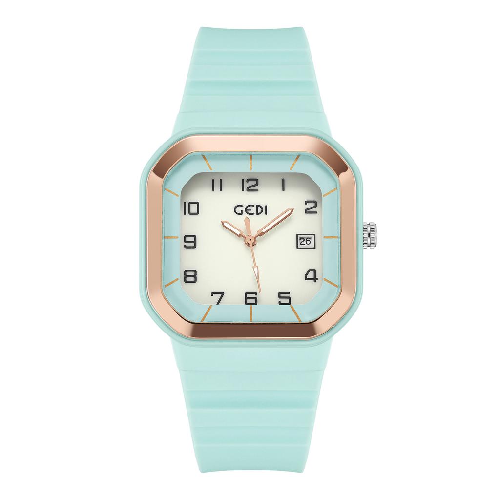 Student Sports Wind Test Watch Square Dial With Luminous Belt Calendar Silicone Belt Waterproof Quartz Watch