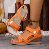 Sandali Estivi da Donna con Tacco Alto, Scarpe Zeppa Morbide con Cinturino Magico, Scarpe Piatte Casual Aperte Comode e Morbide, Adatte per Viaggi, Campeggio