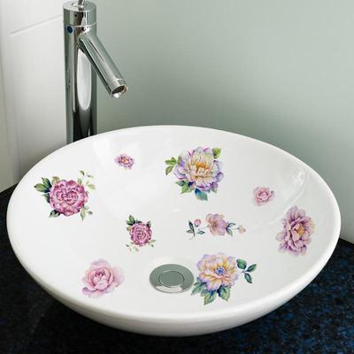 1Pcs Colorful Flower Bathroom Wall Sticker, Universal Pastoral Floral Decal For Sink And Bathtub