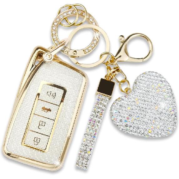 Key Fob Cover With Diamond Keychain For Lexus Car Key Shell Compatible With Lexus RX ES GS LS NX RS GX LX RC LC Smart Remote Key Protector For Women
