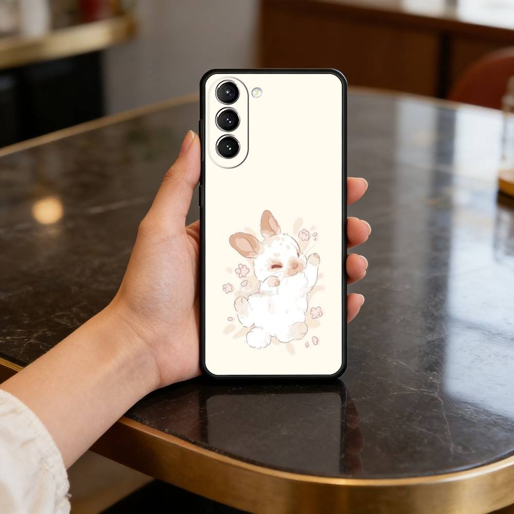 C-Cute R-Rabbit Phone Case For Samsung S25,24,23,22,30,21,10,9,Ultra,Plus,Lite,FE,4,5 G Soft Black Case