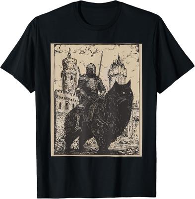 Chevalier Chat Cavalier Vintage Années 90 Chevalier Médiéval Montant un Chat T-shirt Hommes Femmes T-shirts Haut T-shirt Unisexe Hommes Femmes T-shirts Haut