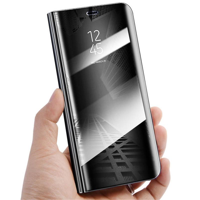 Прозрачный зеркальный флип-чехол для Samsung Galaxy A54 A53 A14 A04S S21 S22 S23 Ultra Plus Xiaomi Redmi Note 11 iPhone 14 13 12 Pro Max кожаный чехол For iPhone 14 Pro чёрный