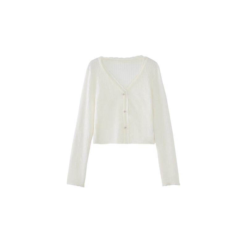 Luxiangnan Women s All-Match White Knit Cardigan L