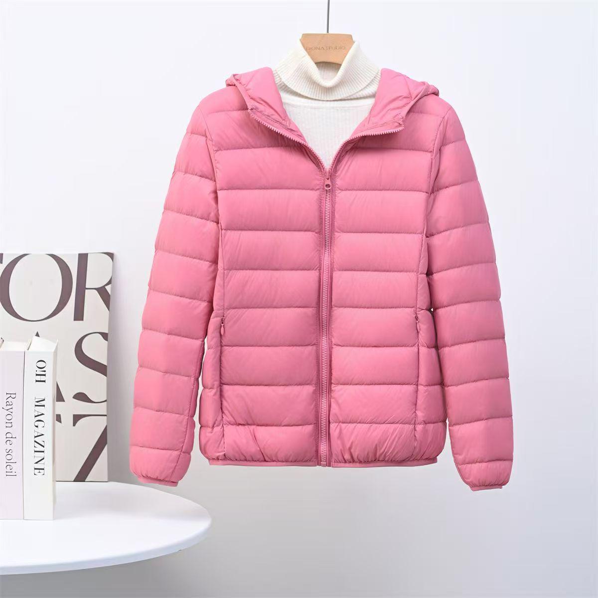 

Women s 2025 A/W Hooded Lightweight Short Down Jacket - White Duck Down Coat for Plus Size XL (115-125 Jin)