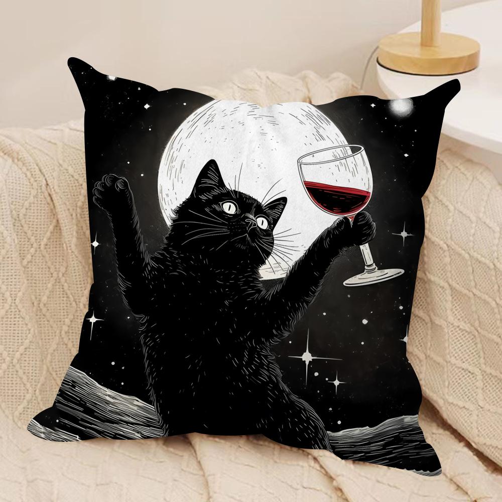 Black Cat Night Cool Cushion Cover Silky Short Plush Invisible Zipper Dustproof Sofa Pillow Case For Home Decor