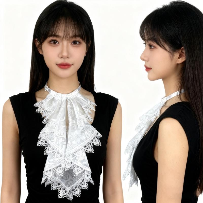Col Volanté Multi-Niveaux Amovible Pour Chemisiers Robes Accessoire Mode Gothique En Blanc