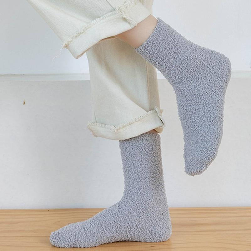 8 stk Sokker Dame Høst Vinter Ensfarget Korallfløyel Tykke Sove Komfortable Halvsidige Fløyel Midt-rør Gulvsokk