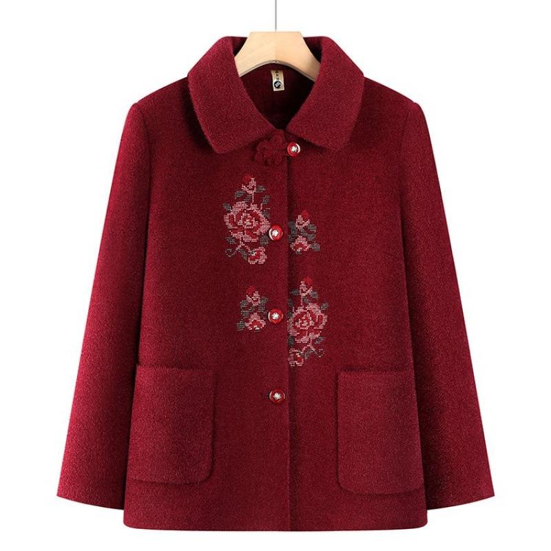 Wife Lapel Thermal Top Jacket Large Size Winter Coat Old Women's Autumn and Winter Velvet Clothes