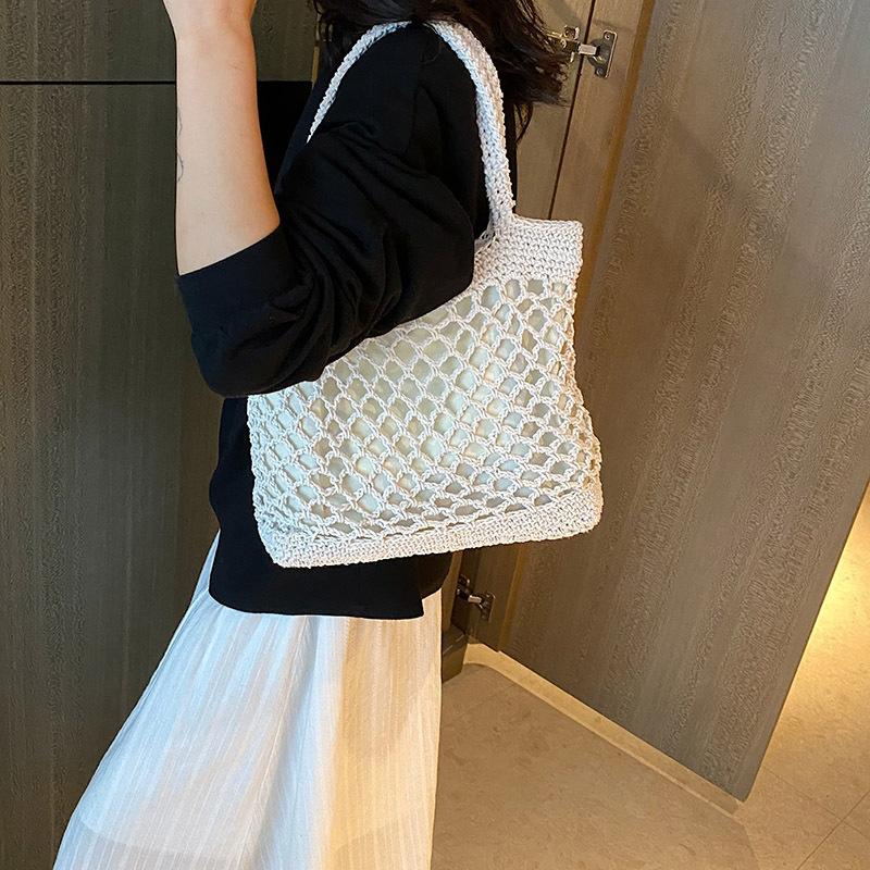 Borse da spiaggia per le vacanze Borsa intrecciata traforata Estate Nuova moda per il tempo libero Borsa a tracolla da viaggio Grande capacità Shopper Tote
