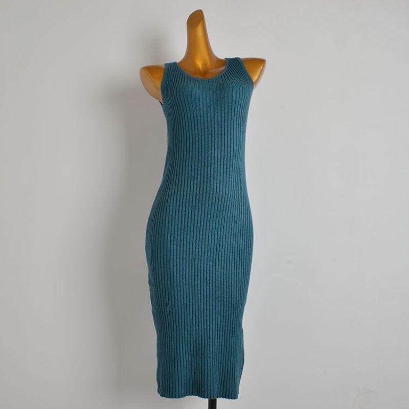 

Summer New round Neck Sleeveless Camisole Knitting Dress Women s Clothing Silm Slim Looking Mid Length Long Length Bodycon Dress Picture color One size