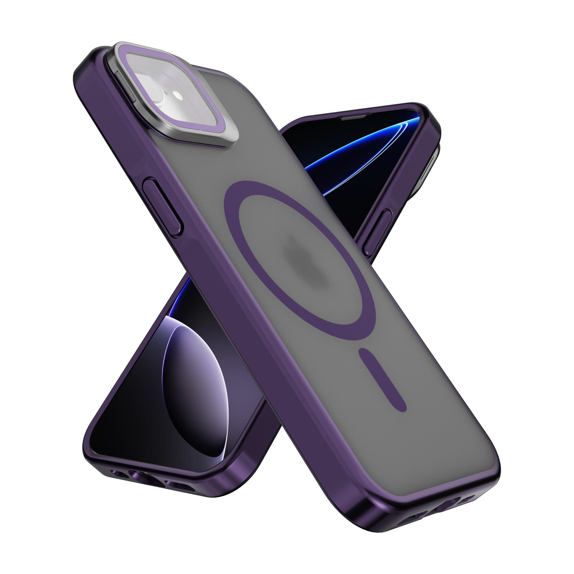 

For iPhone 16e Case Compatible with MagSafe Lens Kickstand PC+TPU Matte Phone Cover Black