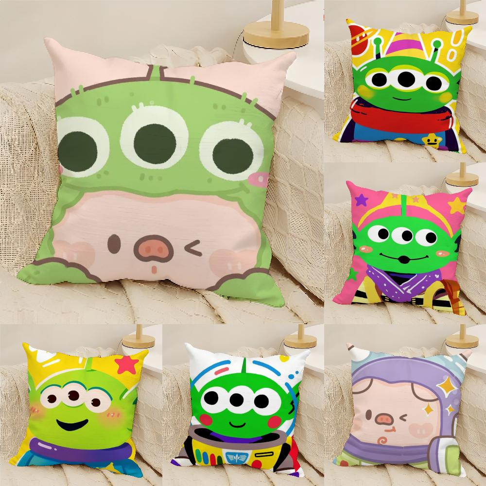 Anime Squeeze Toy Aliens Pillow Case Natural Linen DoubleSided Printing Sofa Home Decor Cushion Cover