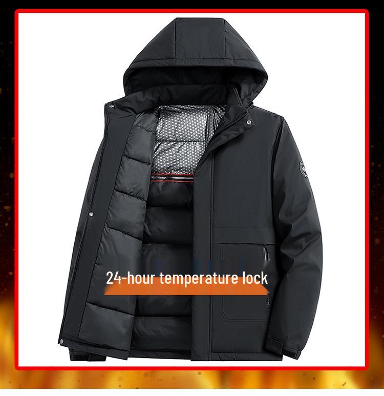 Men's Business Casual Down Jacket with Detachable Hood - Graphene Insulated, Thick Padded Cotton Coat for Winter