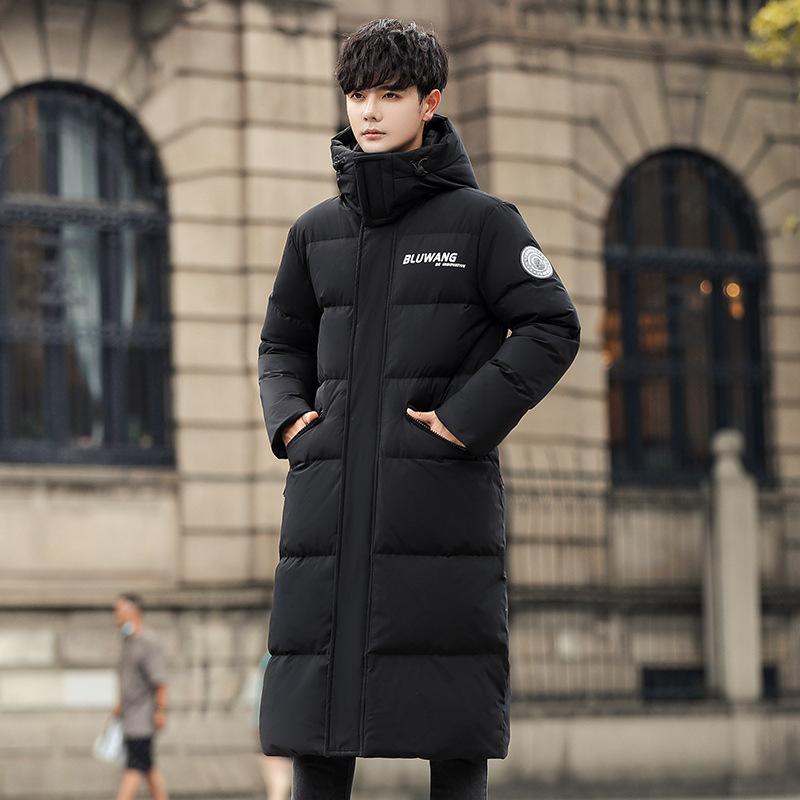 Lange Gewatteerde Jas met Capuchon Heren Winter Kniekleding Trendy Knappe Witte Eendendons Studentenjas