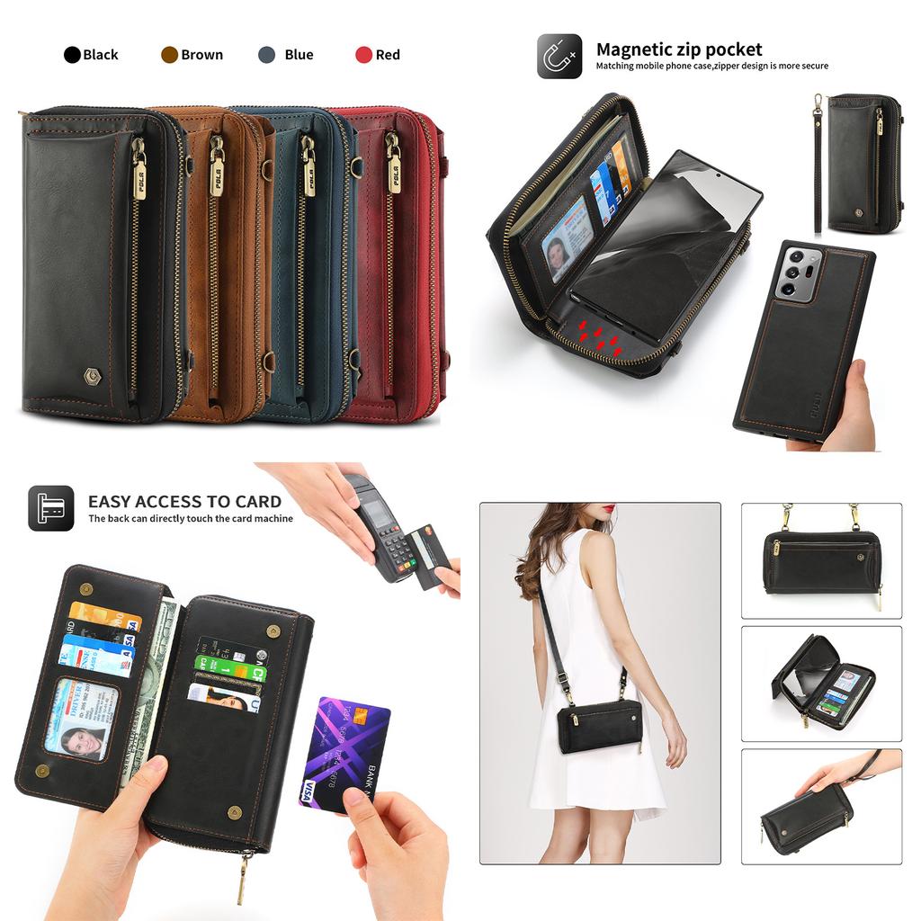 Suitable for Samsung S22 mobile phone leather case Note20 multi-function zipper wallet protective case, retro oblique span bag