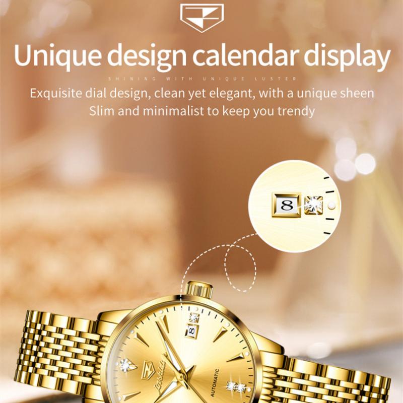JINSHIDUN New Business and Leisure Ladies Watch Mechanical Form Calendar Luminous Diamond Inlaid Waterproof High-end Watch