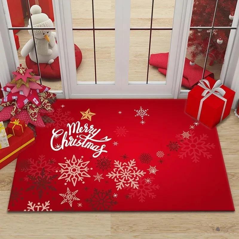 Merry Christmas Doormat Living Room Front Entrance Non Slip Foot Mat Polyester Bathroom Rugs Carpet Christmas Home Decorations