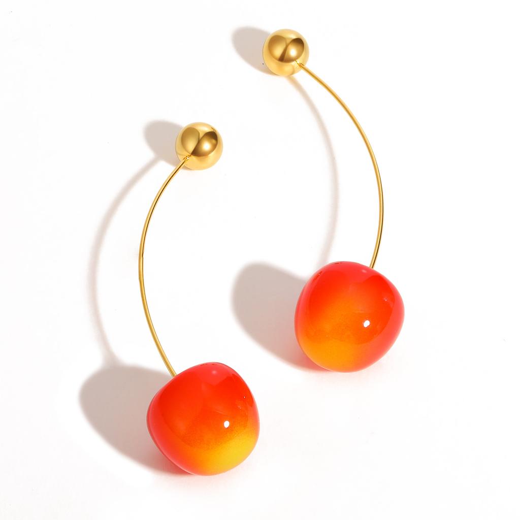 Chic Solid Beads Cherry Earrings for Women,Gold Plated Stainless Steel Earrings,Trendy Party Jewelry Mother's Day Gift