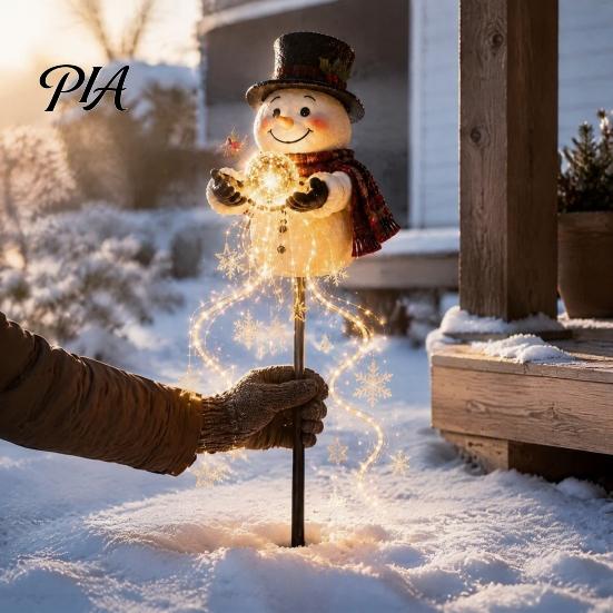 Festive Atmosphere Decoration for Lawn Solar Snowman Garden Light with Flowing Snowflakes, LED Christmas Waterfall Seasonal Outdoor Lighting Walkways