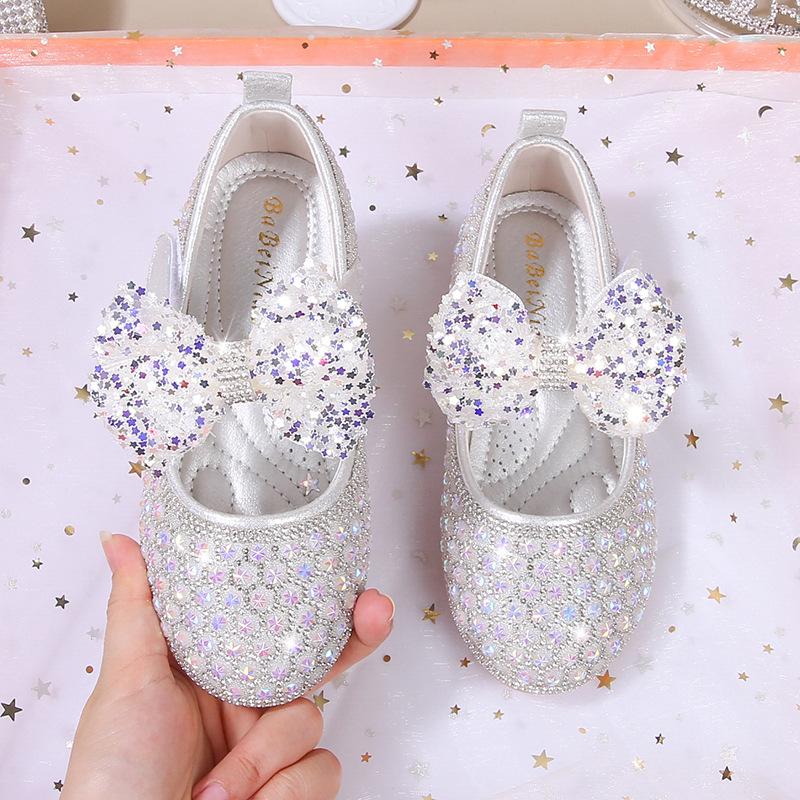 2025 Spring & Autumn Rhinestone Princess Shoes: Soft Sole Baby Bow Leather