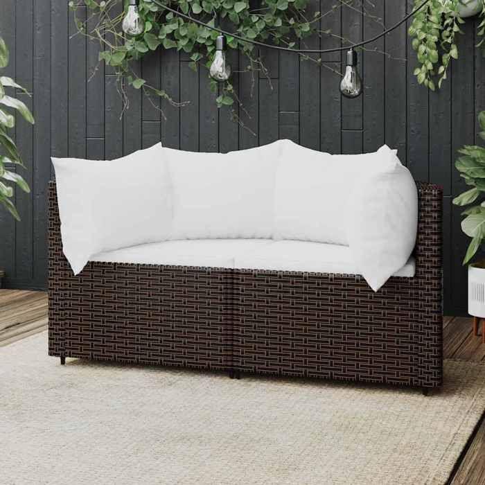 VidaXL Garden Corner Sofas and Cushions 2pcs Brown Wicker, Sofa, Garden Sofa, Sectional Corner Sofa, 319758