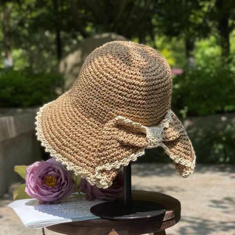

Новая шляпа из соломы с разрезом и бантом, женская летняя модная шляпа для отпуска и пляжа ручной работы, повседневный солнцезащитный козырек хаки